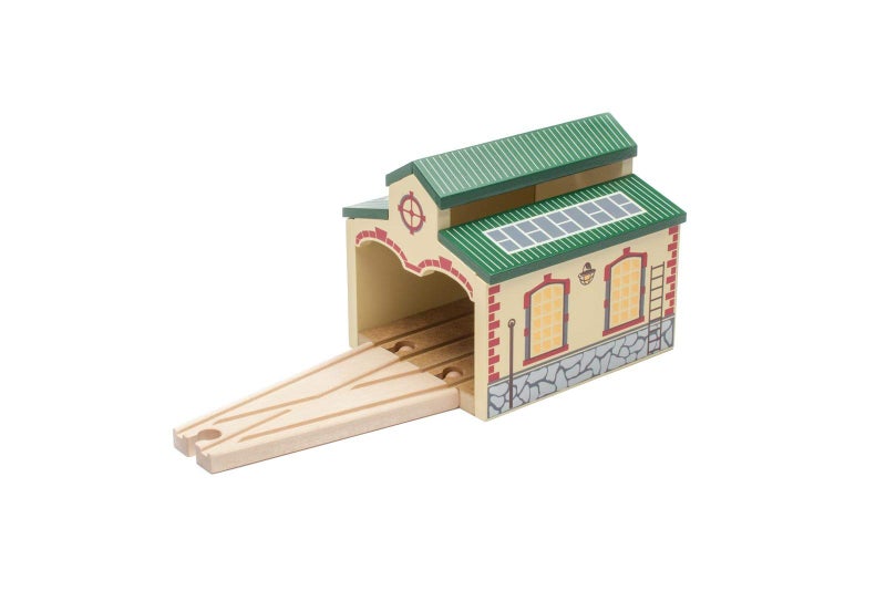 maxim enterprise, inc. Wooden Train Engine Shed, Multicolor Railway Shed Houses 2 Toy Engines, Wood Train Accessories with 2-Way Switching Track, Compatible with Thomas & Friends and Major Brands - Image 3